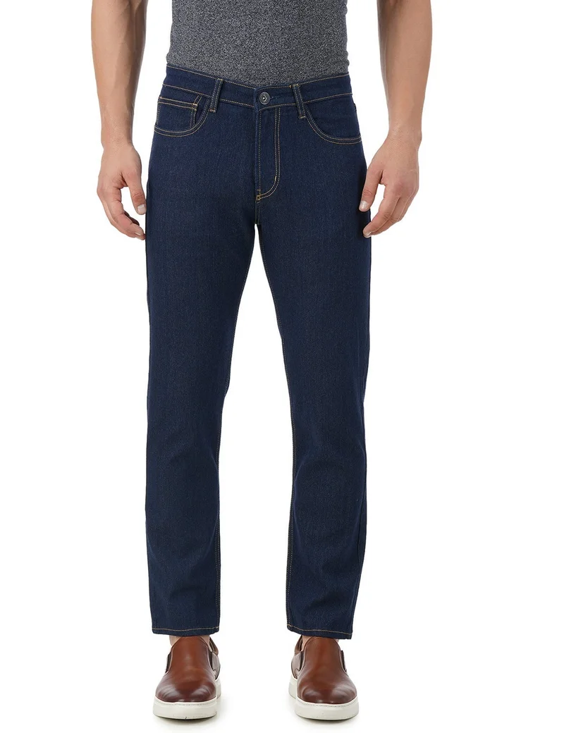 inkd Aegean Men's Slim Fit Jeans - Mid-Rise | Cotton Blend | Contrast Stitch | Stretchable Fabric | Classic 5 Pocket Styling for Men | Best Price UAE